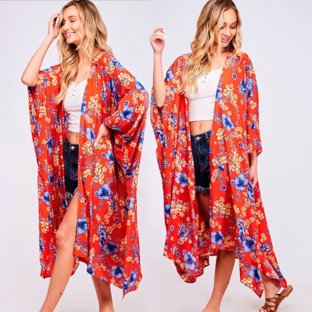 Peach Love California Red Floral Kimono Cardigan
Oversized - Picture 1 of 9